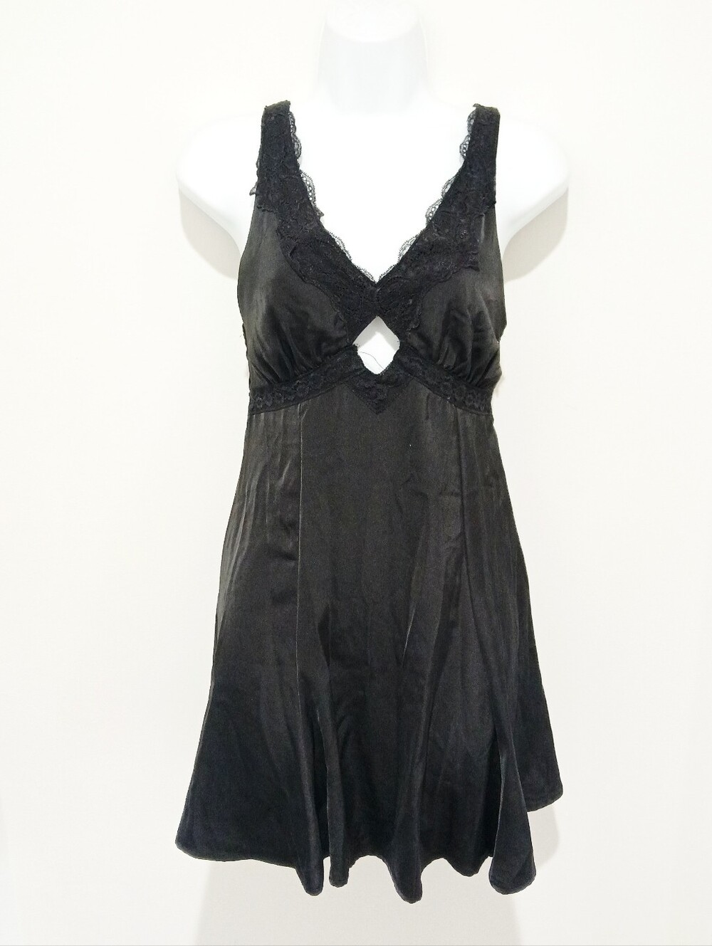 Stunning Silky Black Babydoll Lingerie Nightie Lace Bodice Adjustable Straps